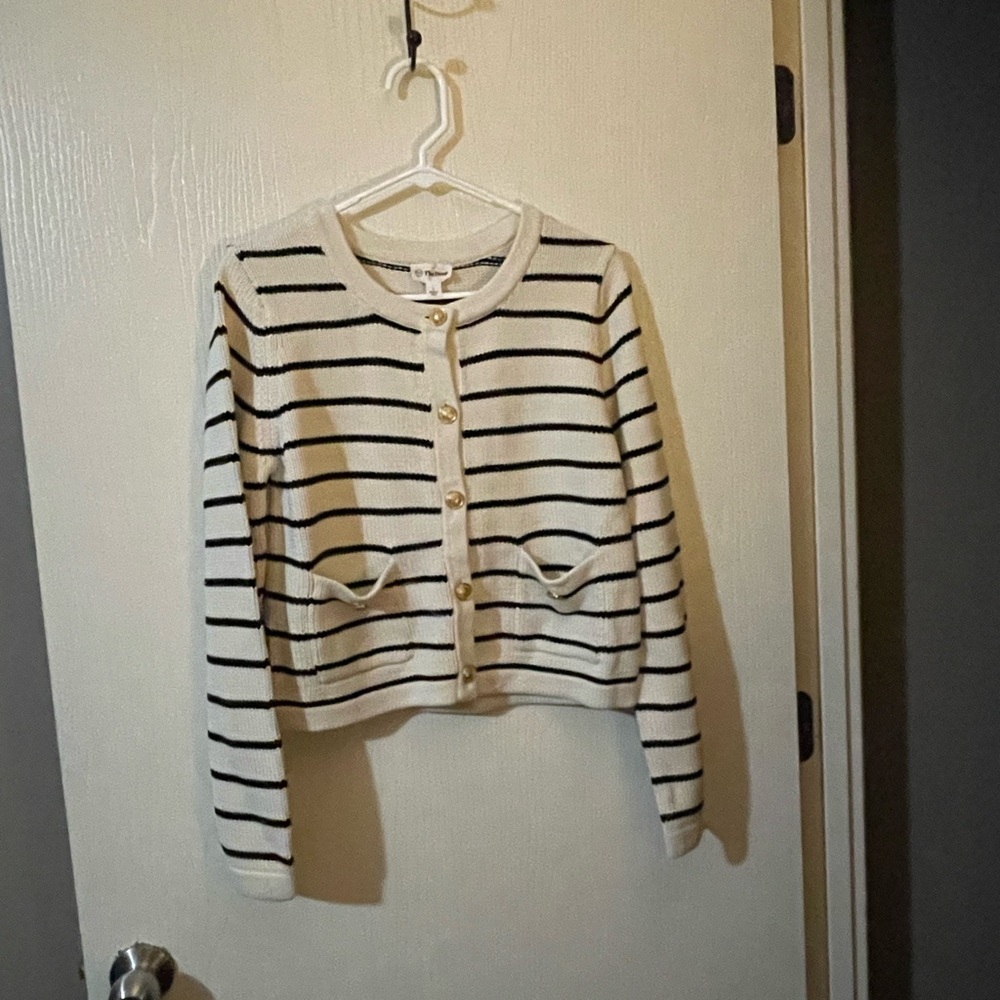 Striped Cream and Black Women's Cardigan